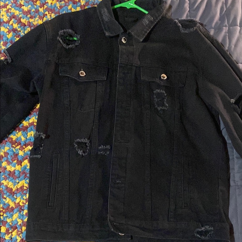 SHEIN Black Lightweight Distressed Shirt Jacket